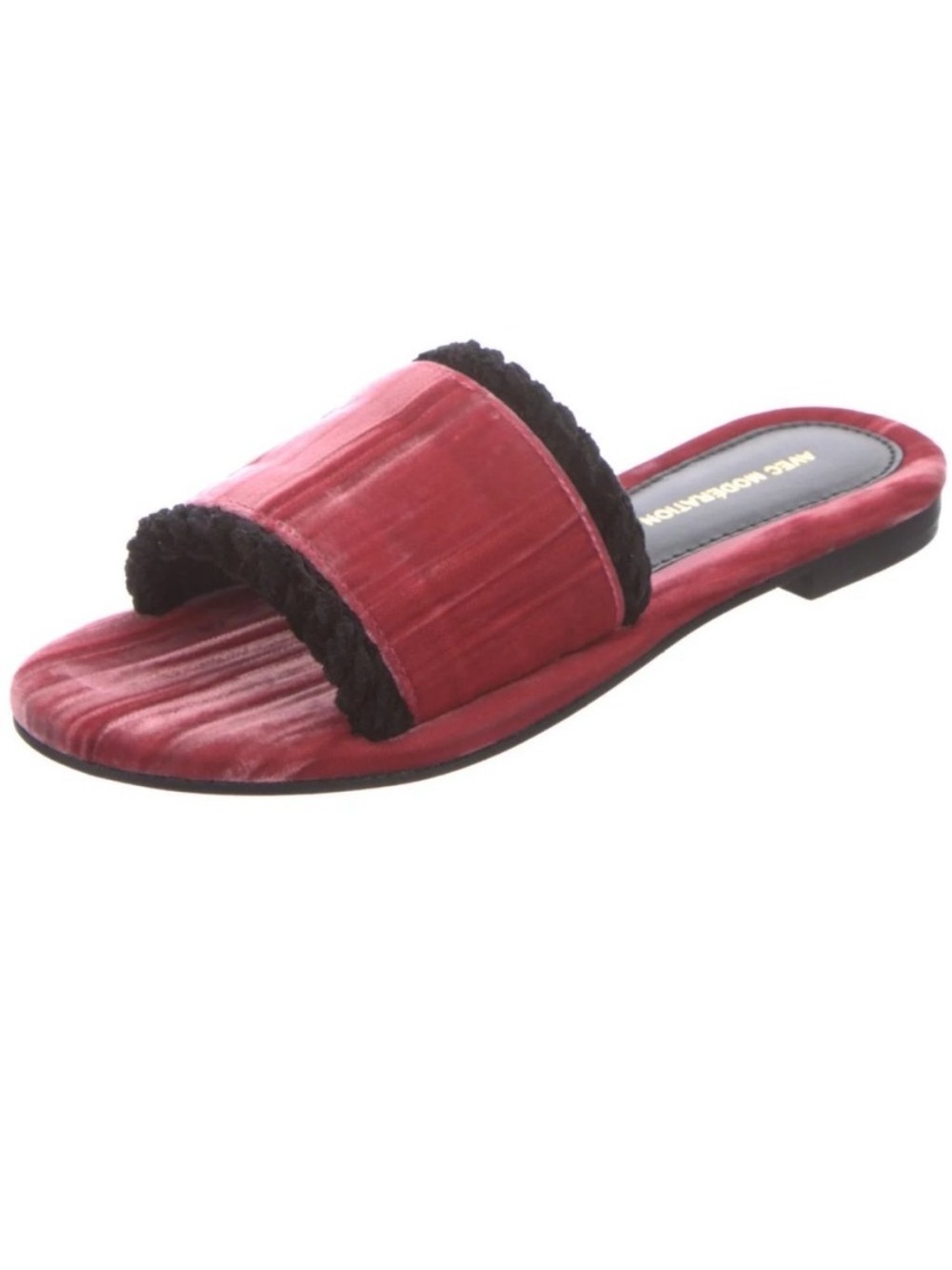 AVEC MODÉRATION Kitzbuhel Velvet Pink Black Slide Sandal Leather 36 NEW $365